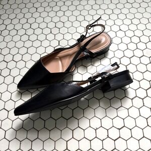Arromic Slingback Flats Black Pointed Toe Strappy Block Heel Shoes Sz 8 Classic